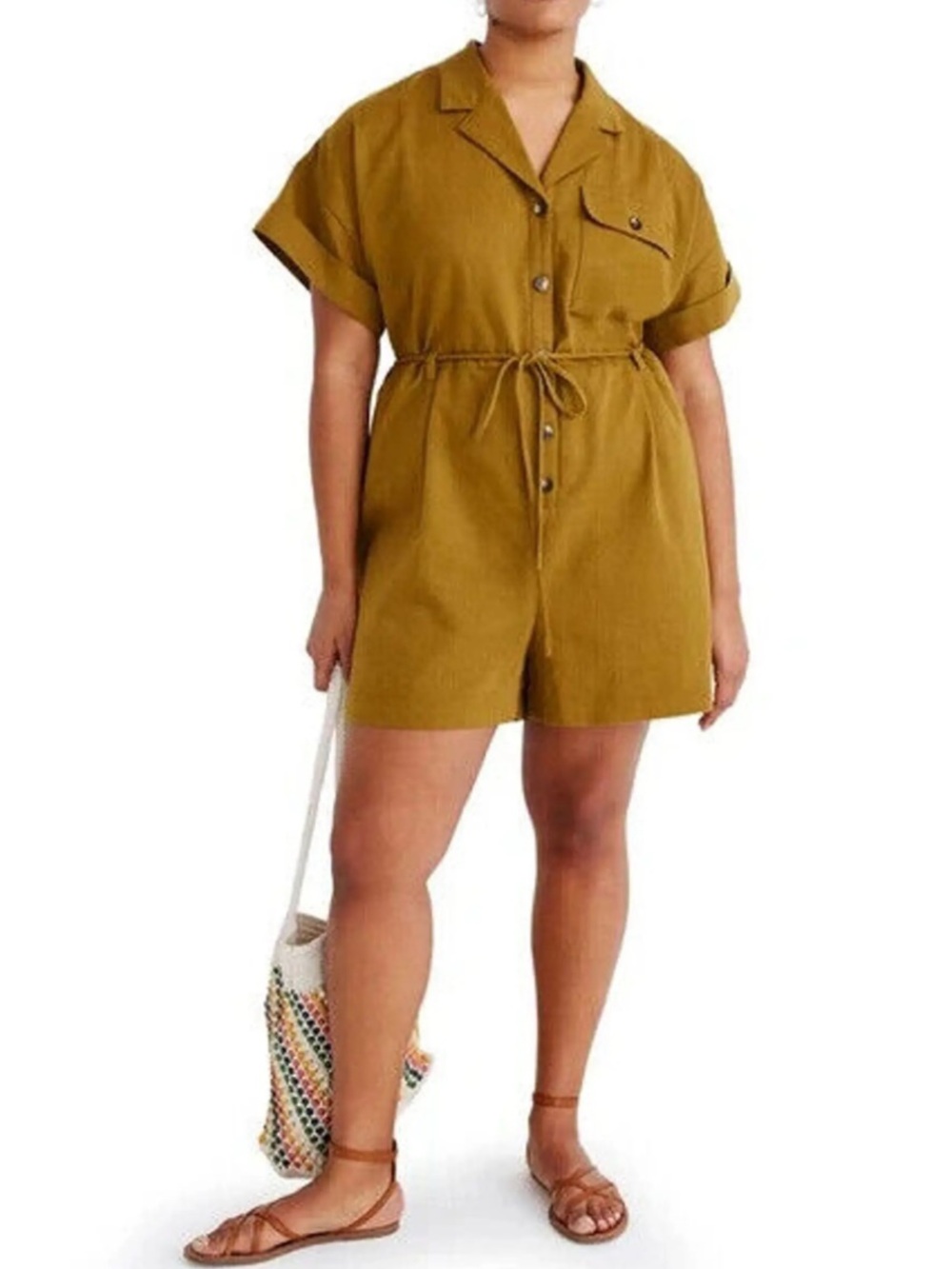 Madewell belted safari romper utility olive green button one piece women XS NWT